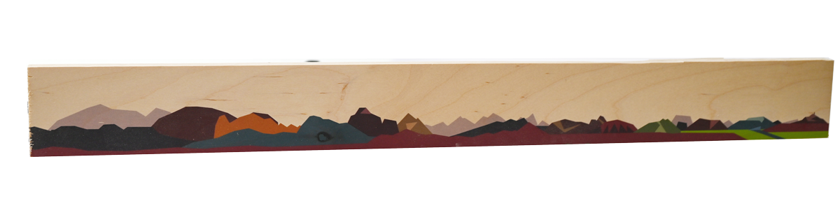 Kunstdruck auf Holz Panorama Vektor Ostallgäu 2, braun, Birkenholz Format: 640 x 65 mm 6 mm oder 9 mm dick Querformat (Kopie)