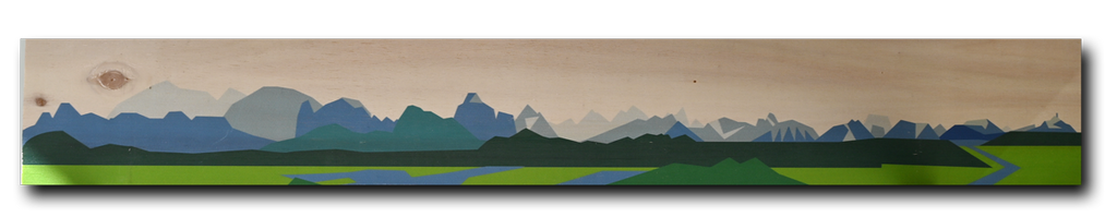 Kunstdruck auf Holz Panorama Vektor Ostallgäu 1, grün, Birkenholz Format: 870 x 125 mm 6 mm oder 9 mm dick Querformat